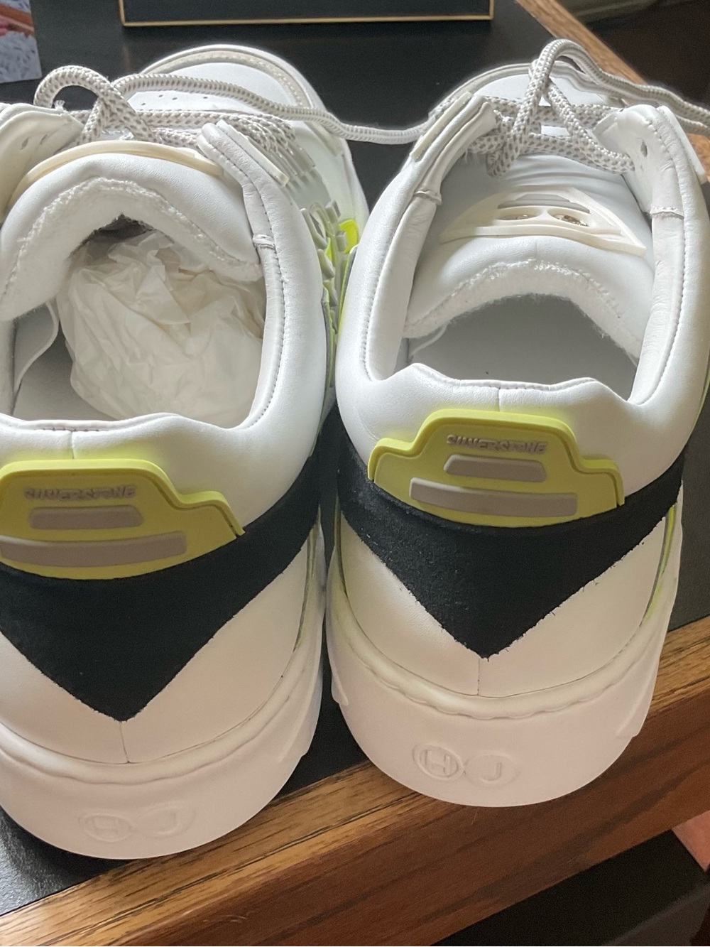 Women’s White Athletic Sneakers with Black & Neon Yellow Accent